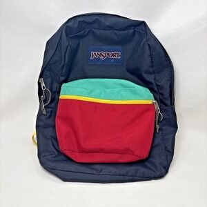 Rare Jansport Classic Superbreak Black Nylon Canvas Backpack School Gym Rasta